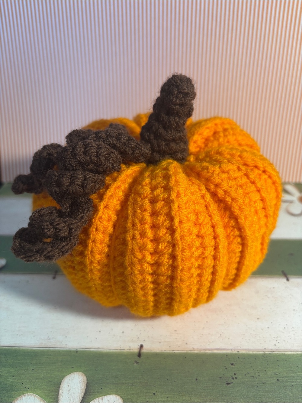 Handmade Orange Knit Pumpkin with Brown Stem - Home Accents